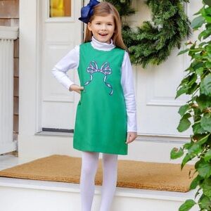 Annie Apron Dress Kiawah Kelly Green with Merritt Park Plaid Bow NWT Size 14